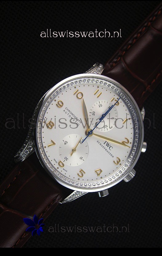 IMG_9081 IWC Portuguese Chronograph Stainless Steel with Diamonds 1:1 Mirror Replica 5