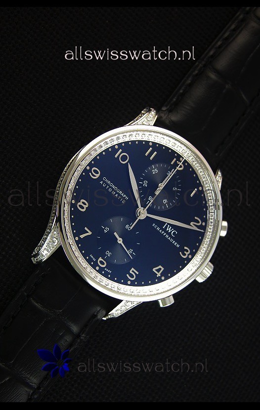 IMG_9081 IWC Portuguese Chronograph Black Dial/Strap with Diamonds 1:1 Mirror Replica 5