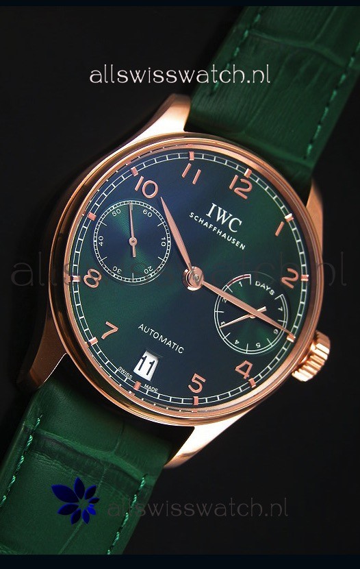 IMG_9081 IWC Portugieser 1:1 Mirror Green Dial Rose Gold Case Replica 5