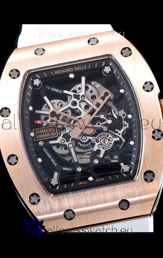 IMG_9081 Richard Mille RM035 AMERICAS 18K Rose Gold in White Strap Replica 5