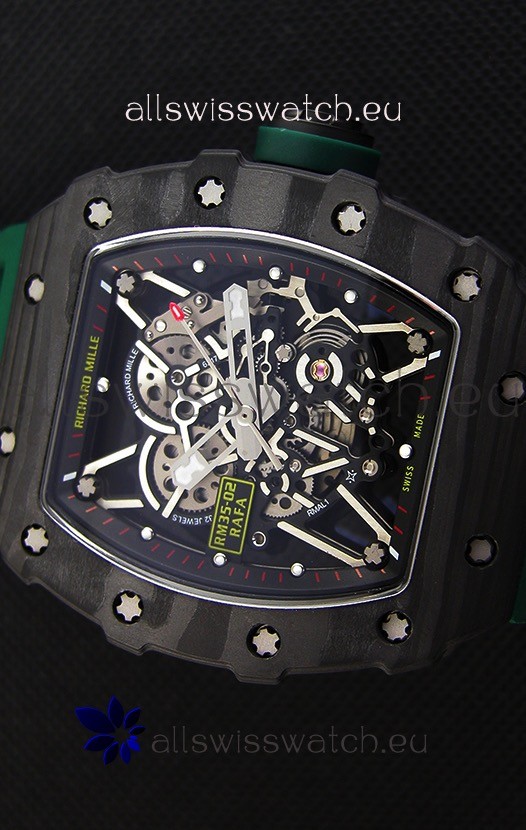 IMG_9081 Richard Mille RM35-02 Rafael Nadal Forged Carbon Case with Green Strap Replica 5