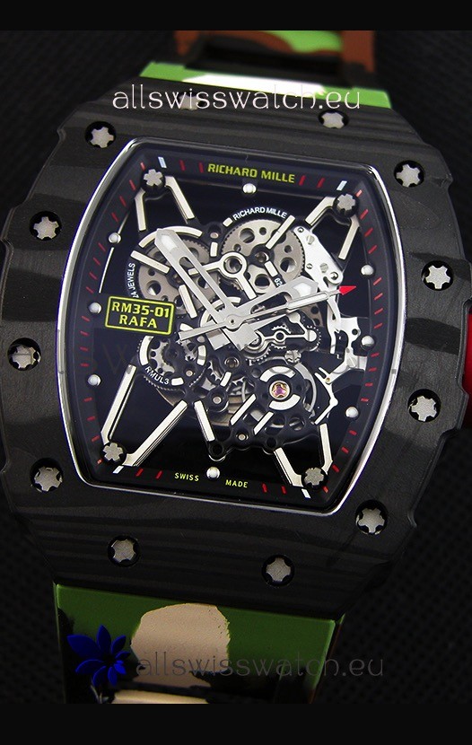 IMG_9081 Richard Mille RM35-01 Rafael Nadal Forged Carbon Case with Camouflage Rubber Strap Replica 5
