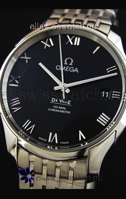 IMG_9081 Omega De-Ville Annual Calendar Steel Strap1:1 Mirror Edition in Black Dial Replica 5