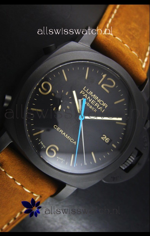 IMG_9081 Panerai Luminor PAM00580 1950 3 Days Chrono Flyback Ceramica P.9100 Movement Replica 5