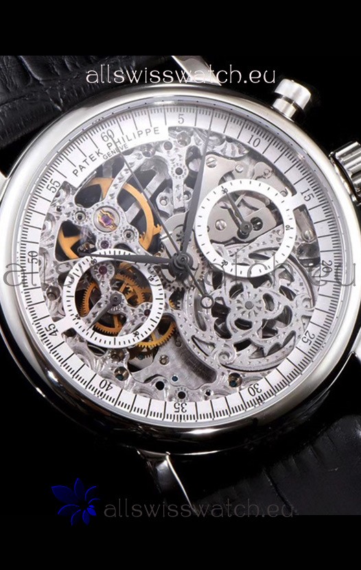 IMG_9081 Patek Philippe Complications Skeleton Chronograph in 904L Steel Case Replica 5