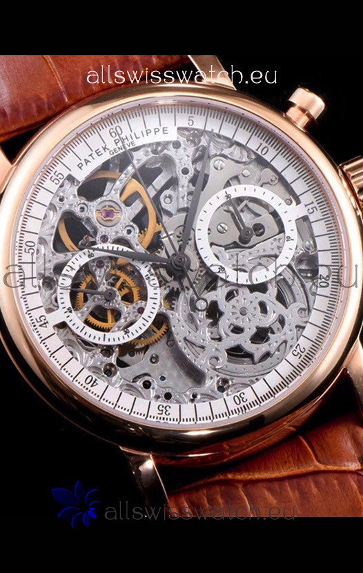 IMG_9081 Patek Philippe Complications Skeleton Chronograph in Rose Gold Replica 5