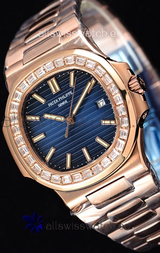 IMG_9081 Patek Philippe Nautilus 5711/1R 1:1 Mirror - Baguette Diamonds Bezel Replica 5