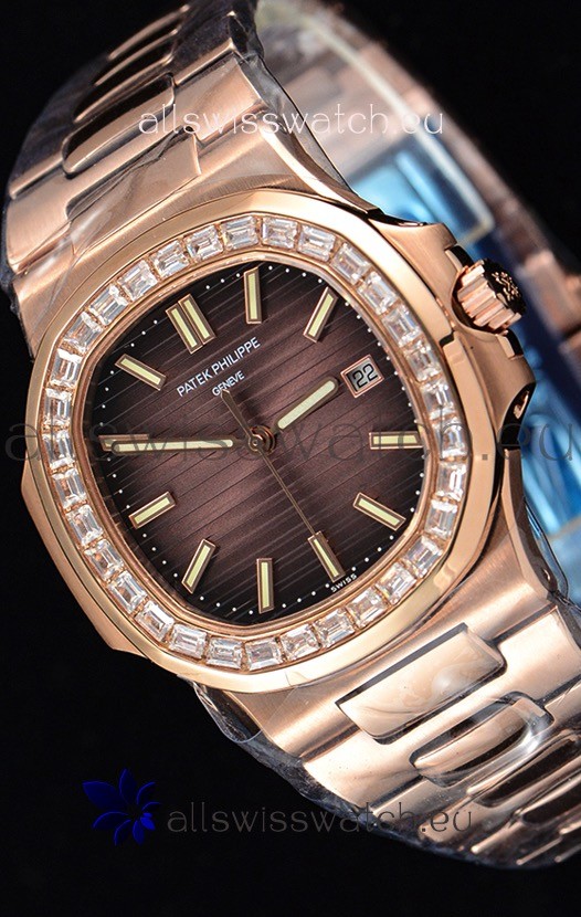 IMG_9081 Patek Philippe Nautilus 5711/1R 1:1 Mirror Baguette Diamonds Bezel Replica 5
