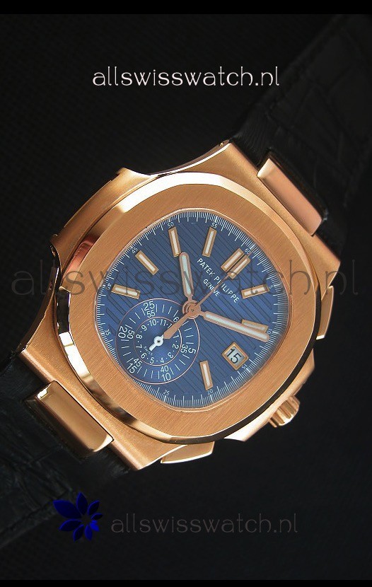 IMG_9081 Patek Philippe Nautilus 5980 Chronograph Rose Gold in Blue Dial - 1:1 Mirror Replica 5
