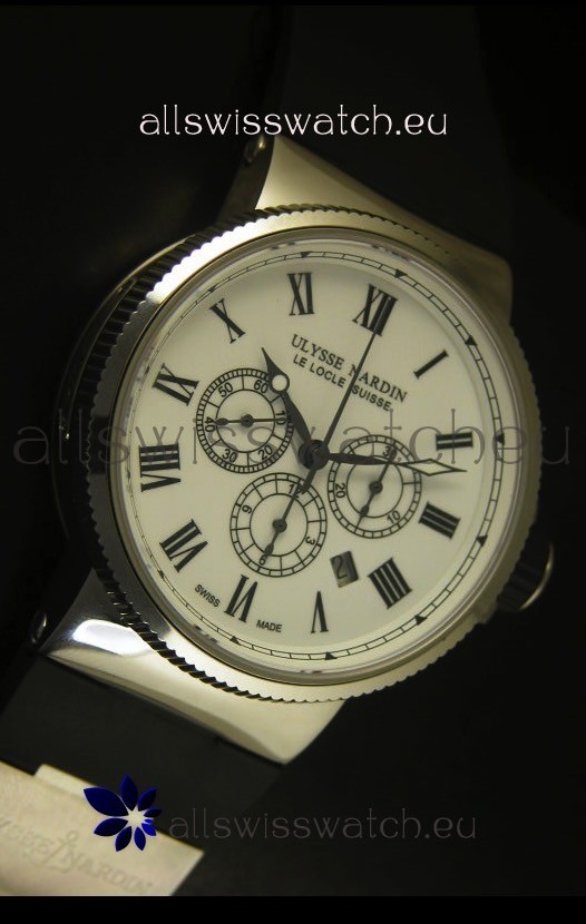 IMG_9081 Ulysse Nardin Marine Chronograph Stainless Steel White Roman Dial - 1:1 Mirror Replica 5