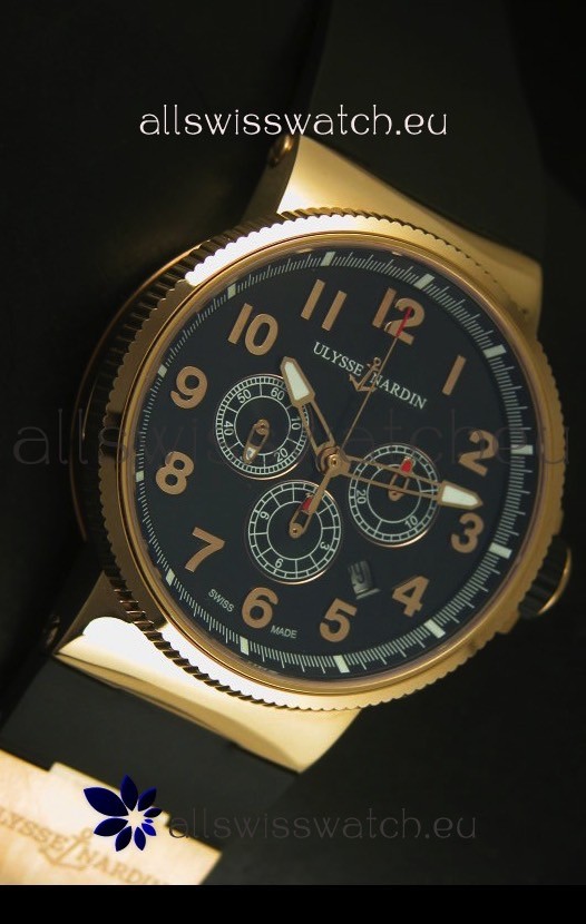 IMG_9081 Ulysse Nardin Marine Chronograph Rose Gold Black Arabic Black Dial - 1:1 Mirror Replica 5
