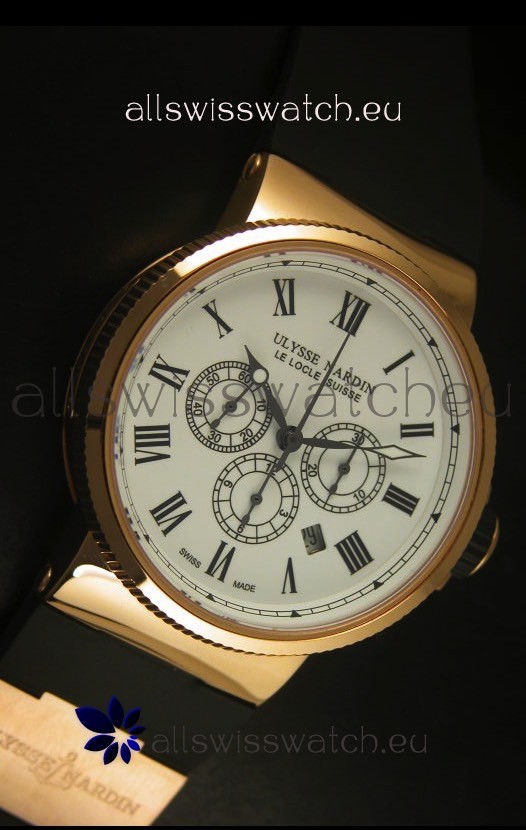 IMG_9081 Ulysse Nardin Marine Chronograph Rose Gold White Roman Black Dial - 1:1 Mirror Replica 5