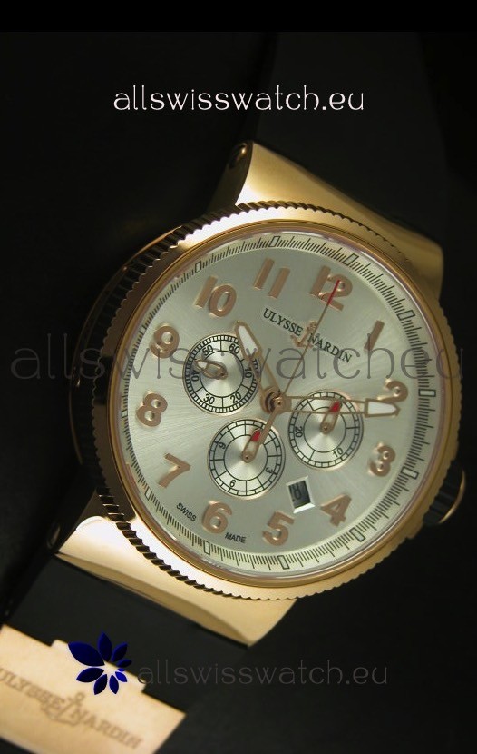 IMG_9081 Ulysse Nardin Marine Chronograph Rose Gold Steel Arabic Black Dial - 1:1 Mirror Replica 5