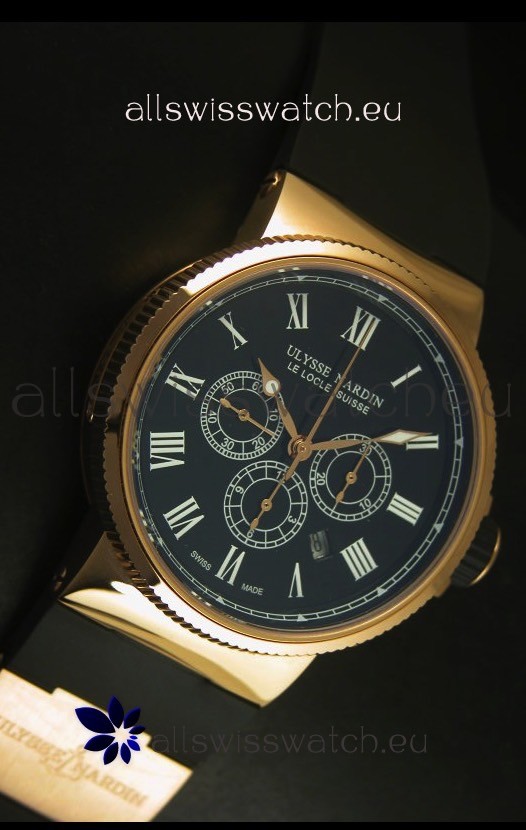 IMG_9081 Ulysse Nardin Marine Chronograph Rose Gold Black Roman Black Dial - 1:1 Mirror Replica 5