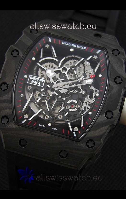 IMG_9081 Richard Mille RM35-2 Rafael Nadal Forged Carbon Case with Black Strap Replica 5