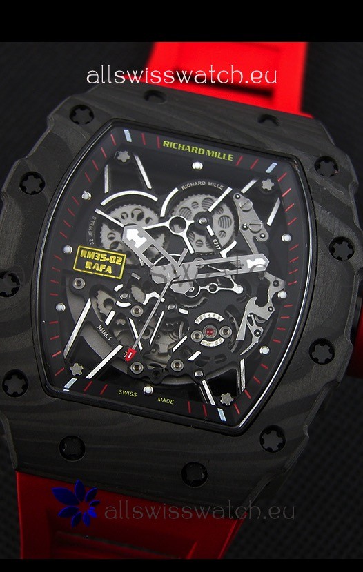 IMG_9081 Richard Mille RM35-2 Rafael Nadal Forged Carbon Case with Red Rubber Strap Replica 5
