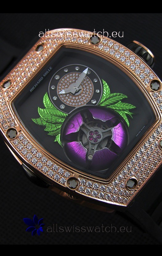 Richard Mille 19-02 Tourbillon Fleurin Pink Gold Replica 5