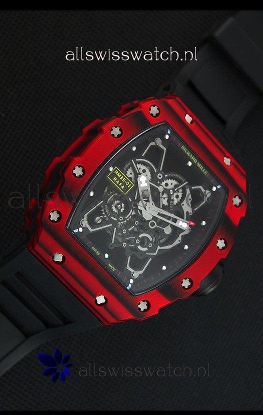 IMG_9081 Richard Mille RM35-01 One Piece Red Forged Carbon Case in Black Strap Replica 5