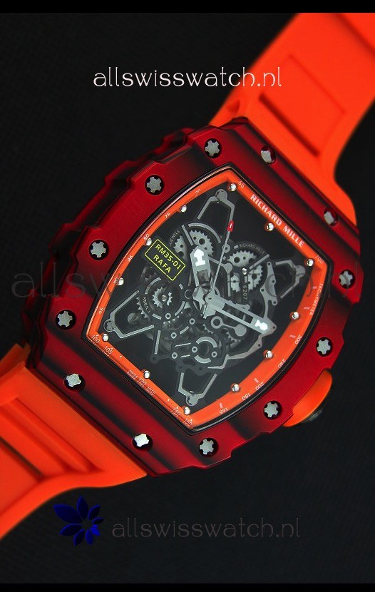 IMG_9081 Richard Mille RM35-01 One Piece Red Forged Carbon Case in Orange Strap Replica 5