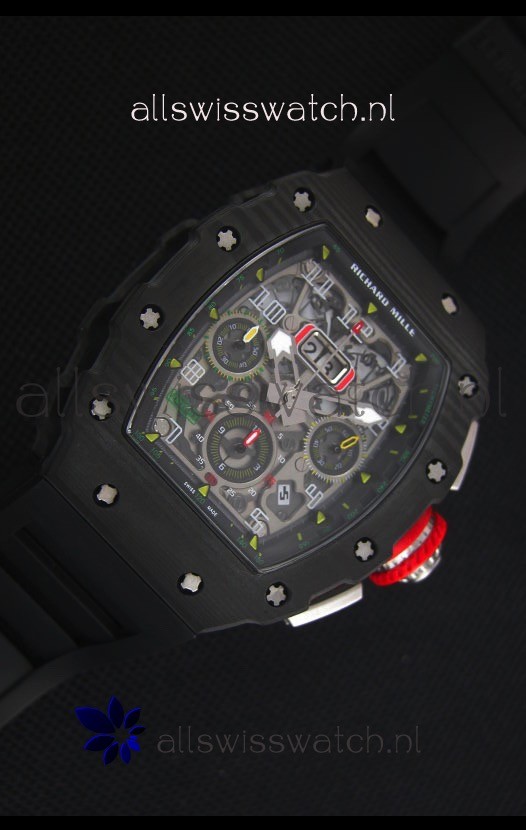 IMG_9081 Richard Mille RM011-03 One Piece Black Forged Carbon Case in Black Strap Replica 5
