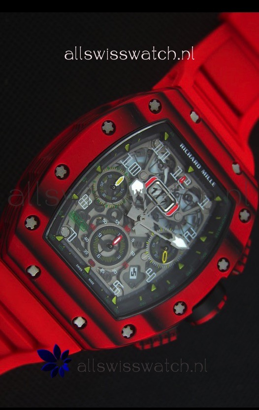 IMG_9081 Richard Mille RM011-03 One Piece Red Forged Carbon Case in Red Strap Replica 5