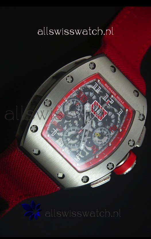 IMG_9081 Richard Mille RM011 Filipe Massa Titanium Casein Red Nylon Strap Replica 5
