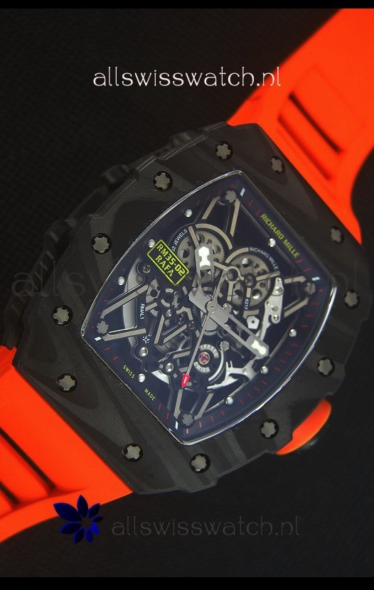 IMG_9081 Richard Mille RM035-2 Rafael Nadal Forged Carbon Case with Red Rubber Strap Replica 5