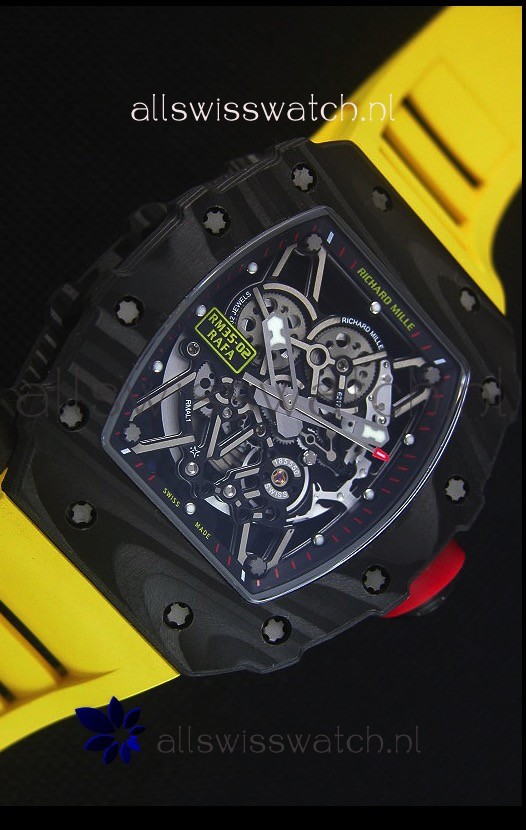 IMG_9081 Richard Mille RM035-2 Rafael Nadal Forged Carbon Case with Yellow Rubber Strap Replica 5