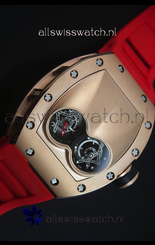 IMG_9081 Richard Mille RM053 Tourbillon Pablo Mac Donough Pink Gold Case Red Strap Replica 5
