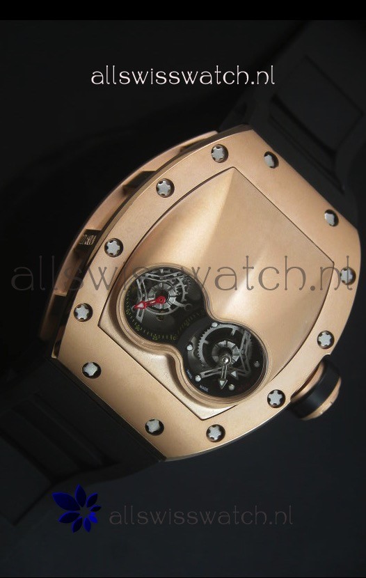 IMG_9081 Richard Mille RM053 Tourbillon Pablo Mac Donough Pink Gold Case Black Strap Replica 5