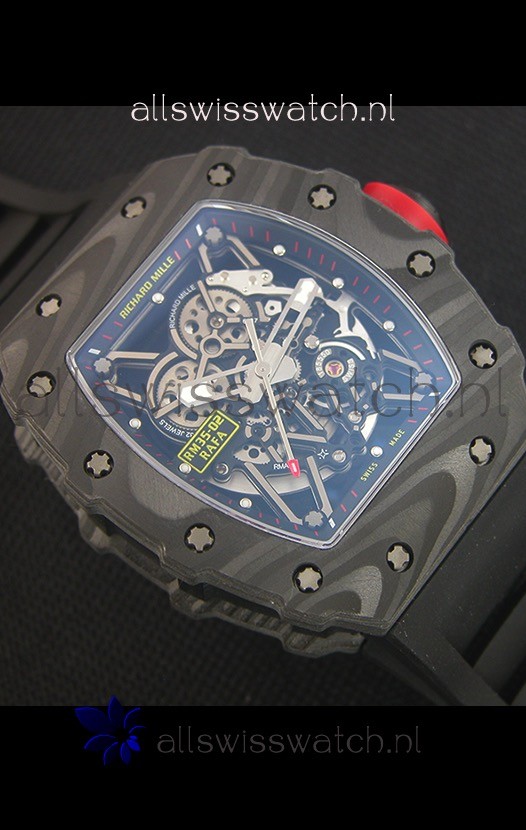 IMG_9081 Richard Mille RM035-2 Rafael Nadal Forged Carbon Case with Red Crown Replica 5