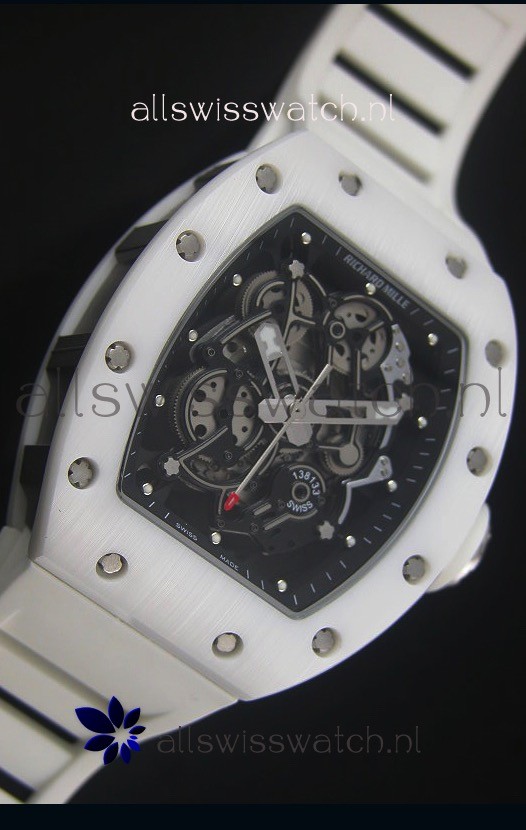 IMG_9081 Richard Mille RM055 White Ceramic Case in Black Inner Bezel Replica 5