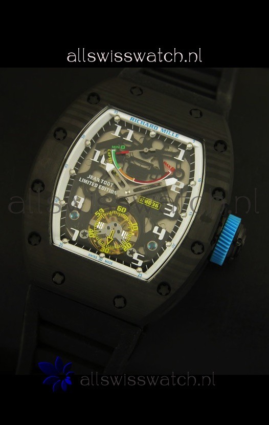 IMG_9081 Richard Mille RM036 Jean Todt Forged Carbon Bezel Titanium - All White/Blue Edition Replica 5