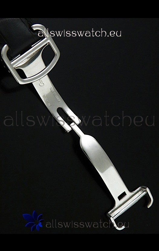 IMG_9081 Cartier Calibre de Steel in Black Leather Strap Replica 5