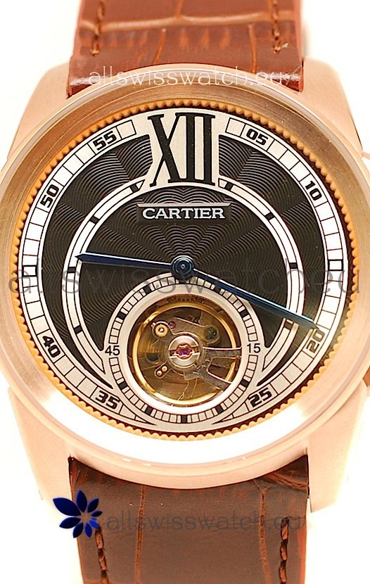 IMG_9081 Calibre de Cartier Flying Tourbillon Rose Gold in Black Dial Replica 5
