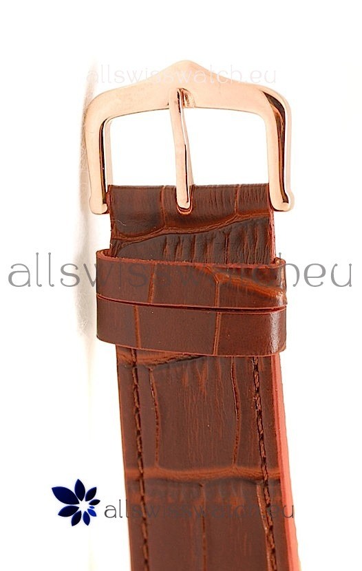 Calibre de Cartier Flying Tourbillon Rose Gold in Brown Strap Replica 5