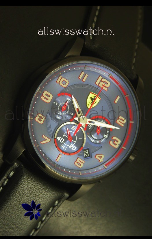 IMG_9081 Scuderia Ferrari Heritage Chronograph in Blue Dial Black Steel Case Replica 5