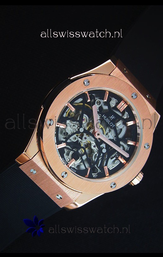 IMG_9081 Hublot Classic Fusion Skeleton Rose Gold Case Movement Replica 5