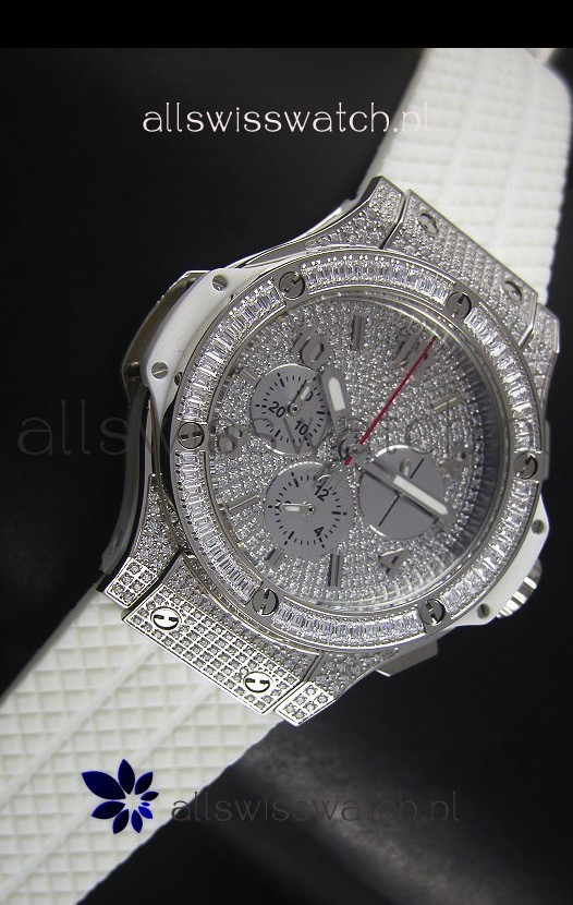 IMG_9081 Hublot Big Bang Rose Stainless Steel Quartz Movement in White Strap Replica 5