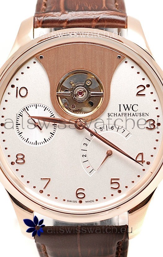 IMG_9081 IWC Portuguese Tourbillon Mystere Rose Gold in White Dial Replica 5