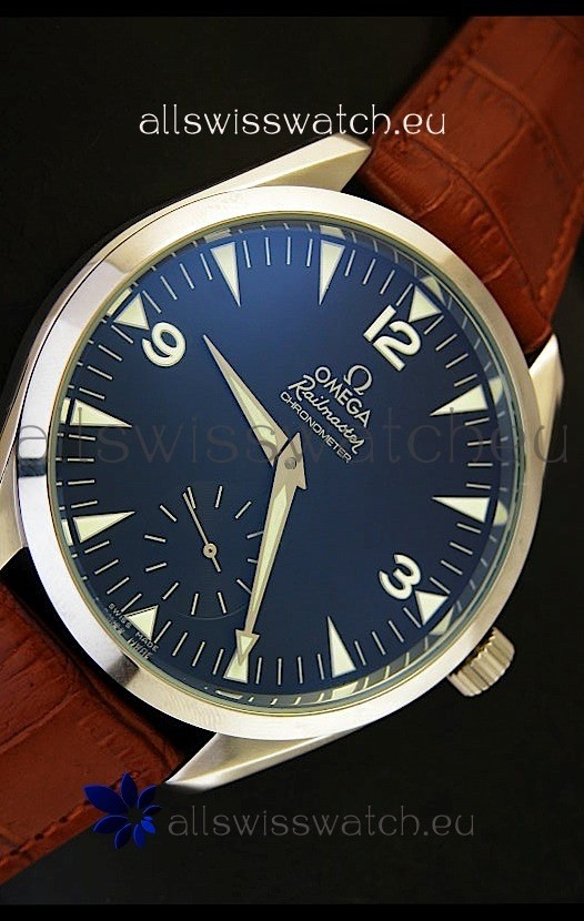IMG_9081 Omega Seamaster Railmaster in Brown Leather Strap Replica 5