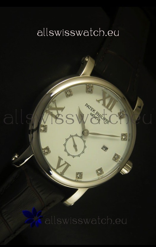 IMG_9081 Patek Philippe Calatrava Stainless Steel Diamonds Hour Markers Replica 5