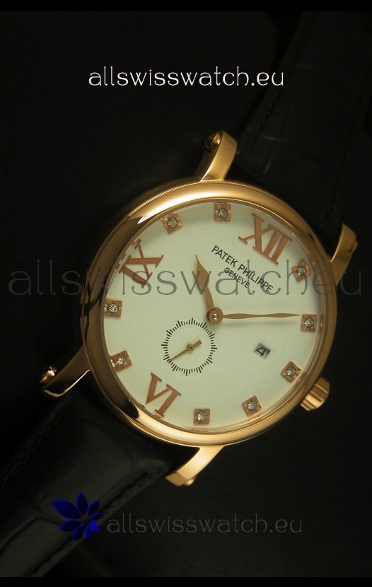 IMG_9081 Patek Philippe Calatrava Rose Gold Diamonds Hour Markers Replica 5