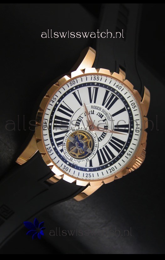 IMG_9081 Roger Dubuis Excalibur Tourbillon - Rose Gold Plating White Dial Replica 5