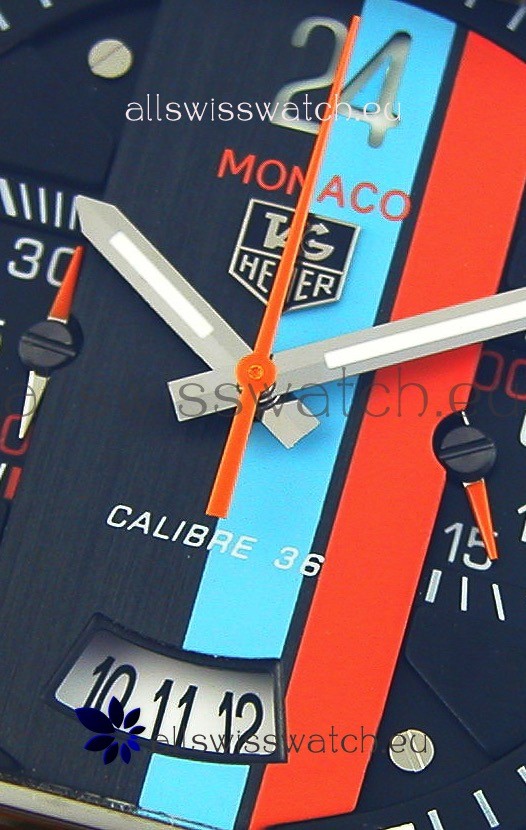 IMG_9081 Tag Heuer Monaco 24 Quartz in Red/Blue Stripes Dial Replica 5
