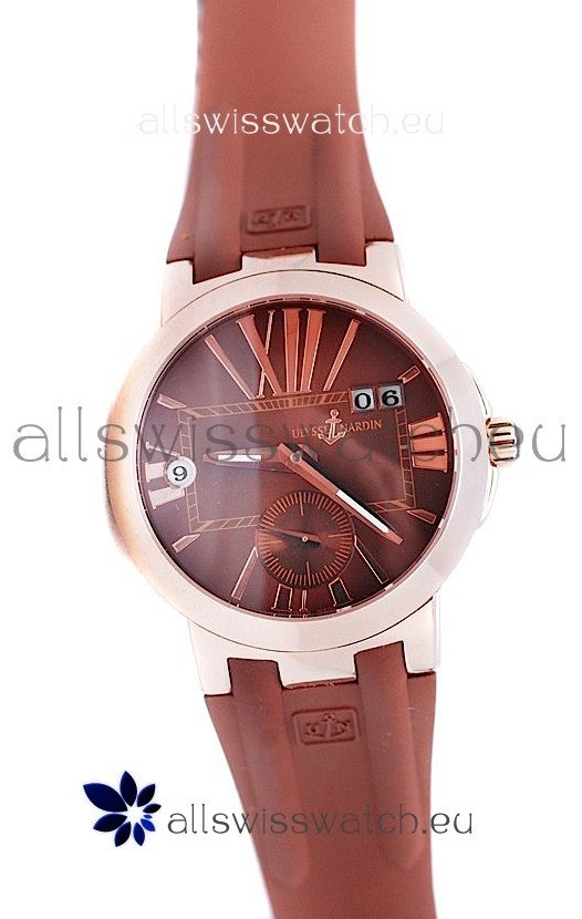 IMG_9081 Ulysse Nardin Executive Dual Time Rose Gold in Brown Dial Replica 5