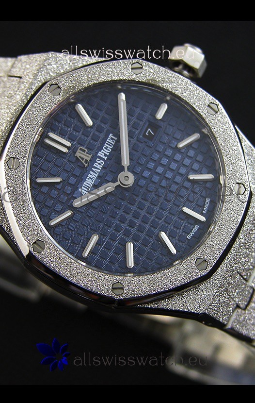 IMG_9081 Audemars Piguet Royal Oak Frosted White Gold QUARTZ Navy Blue 33MM - 1:1 Mirror Replica 6