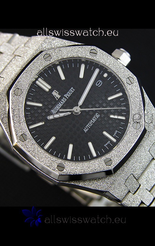 IMG_9081 Audemars Piguet Royal Oak Frosted Self-Winding White Gold Black Dial 1:1 Mirror Replica 6