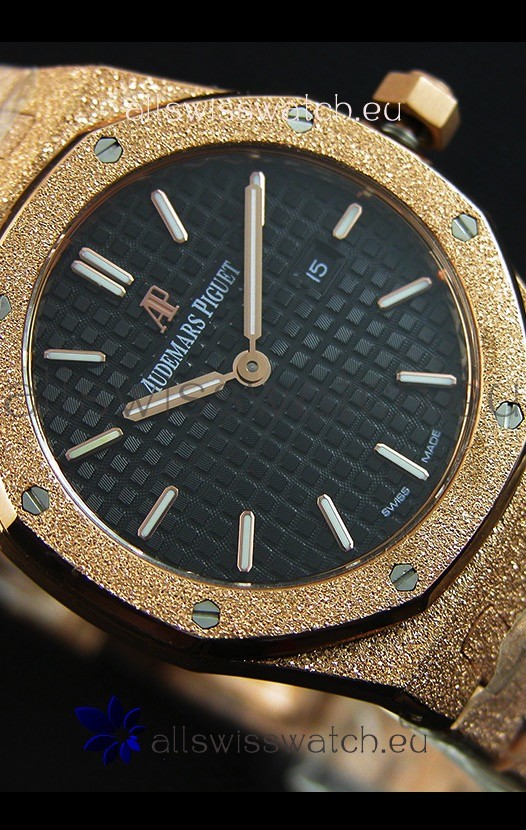 IMG_9081 Audemars Piguet Royal Oak Frosted Rose Gold QUARTZ Black Dial 33MM - 1:1 Mirror Replica 6
