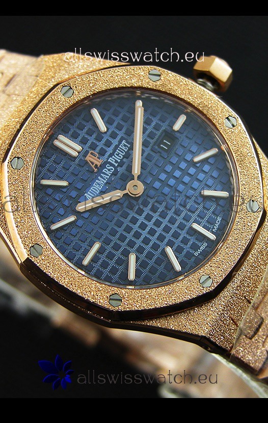 IMG_9081 Audemars Piguet Royal Oak Frosted Rose Gold QUARTZ Navy Blue 33MM - 1:1 Mirror Replica 6